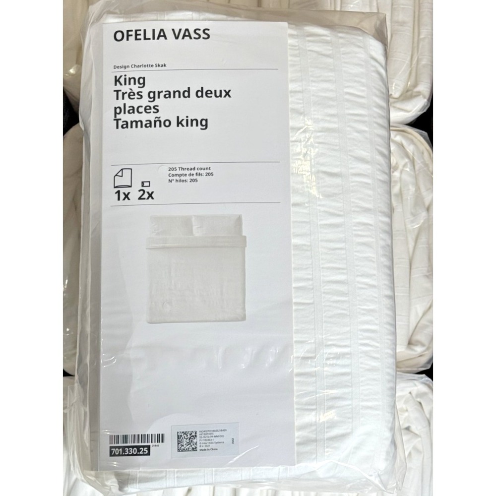 Ikea OFELIA VASS King Duvet Cover w/ Pillowcases Dobby Woven Bed Set White New